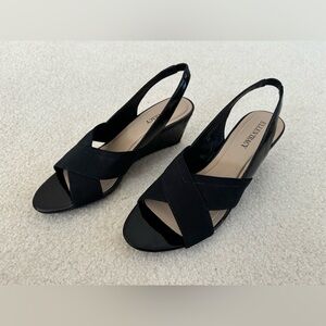Ellen Tracy black sling back wedge sandals - size 8